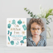 Invitation Oh What Fun Christmas Green Birday Photo (Debout devant)