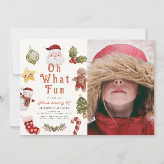 Invitation Oh What Fun Christmas Holiday Père Noël Anniversai (Devant)