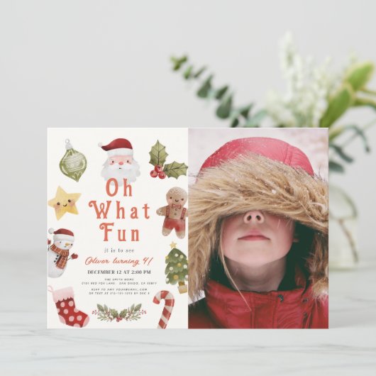 Invitation Oh What Fun Christmas Holiday Père Noël Anniversai (Debout devant)