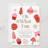 Invitation Oh What Fun Christmas Motifs Rose 1er Anniversaire (Devant)