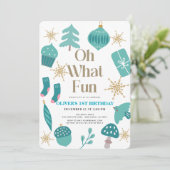 Invitation Oh What Fun Christmas Motifs Vert 1er Anniversaire (Debout devant)