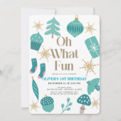 Invitation Oh What Fun Christmas Motifs Vert 1er Anniversaire (Devant)