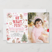 Invitation Oh What Fun Christmas Retro Santa Birthday Photo (Devant)