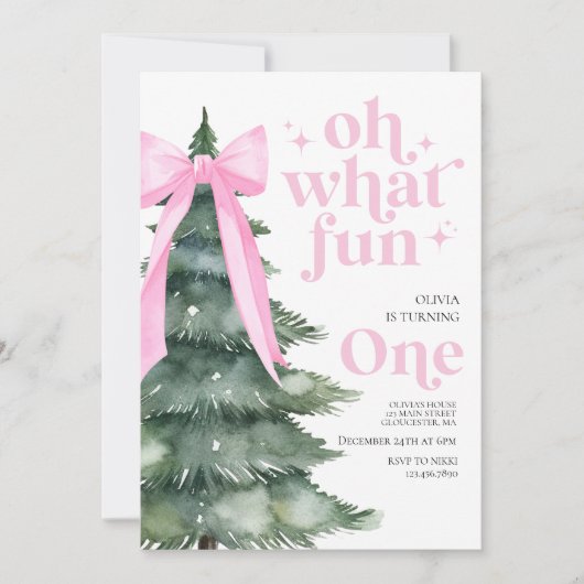 Invitation Oh What Fun Christmas Tree 1er Anniversaire (Devant)