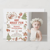 Invitation Oh What Fun Cute Super Père Noël Anniversaire Phot (Devant)