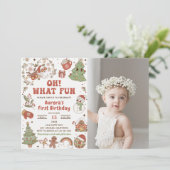 Invitation Oh What Fun Cute Super Père Noël Anniversaire Phot (Debout devant)