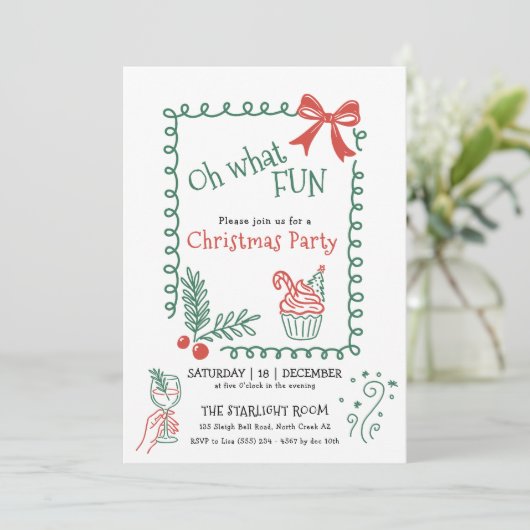 Invitation Oh What Fun Doodle Christmas Cocktail Party (Debout devant)