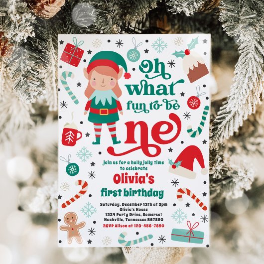 Invitation Oh What Fun Elf Noël 1er Anniversaire fête