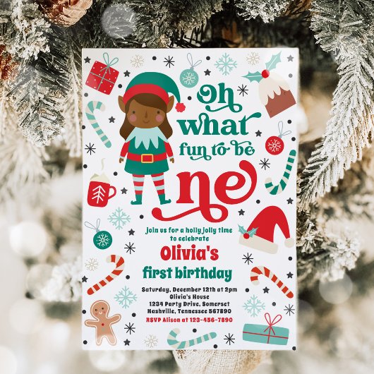 Invitation Oh What Fun Elf Noël 1er Anniversaire fête