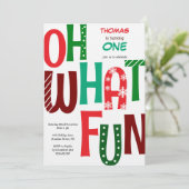 Invitation Oh what fun first birthday (Debout devant)