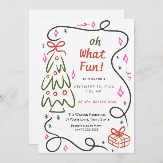 Invitation Oh what fun Hand Drawn Christmas (Devant / Derrière)