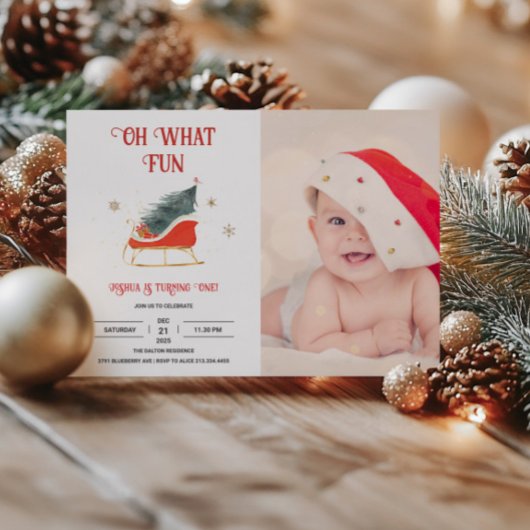 Invitation Oh What Fun Holiday 1er Anniversaire Photo Invitat