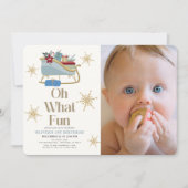 Invitation Oh What Fun Holiday Blue Sleigh Photo 1er Annivers (Devant)