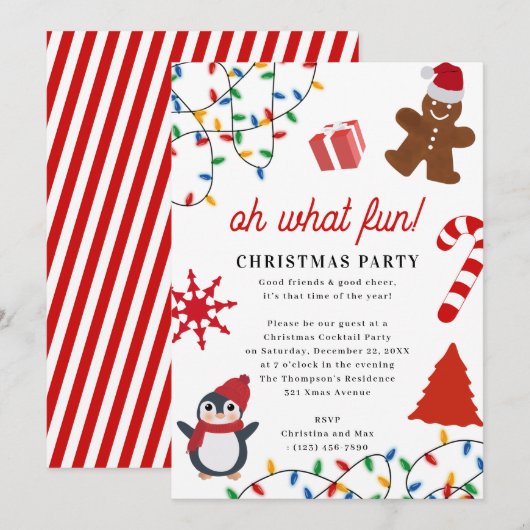Invitation Oh What Fun! Holiday Kids Christmas Party (Devant / Derrière)
