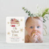 Invitation Oh What Fun Holiday Pink Sleigh Photo 1er Annivers (Debout devant)