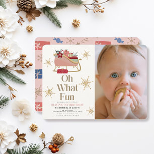Invitation Oh What Fun Holiday Pink Sleigh Photo 1er Annivers