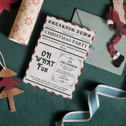 Invitation Oh What Fun Newspaper Christmas Party