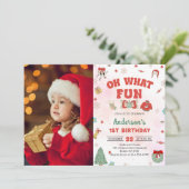 Invitation Oh What Fun Noël Anniversaire Photo (Debout devant)