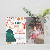 Invitation Oh What Fun Noël Anniversaire Photo (Debout devant)