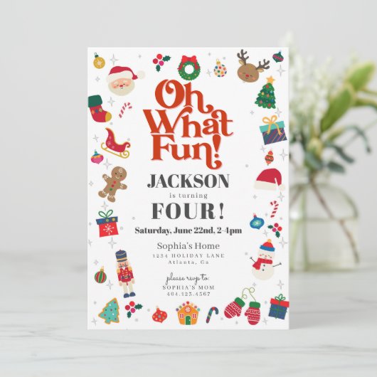 Invitation Oh What Fun Noël d'hiver fête d'anniversaire (Debout devant)