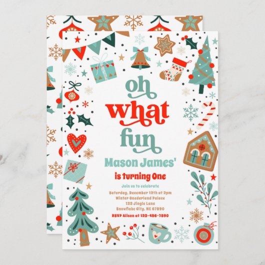 Invitation Oh What Fun Noël fête d'anniversaire (Devant / Derrière)