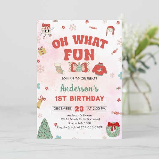 Invitation Oh What Fun Noël fête d'anniversaire (Debout devant)