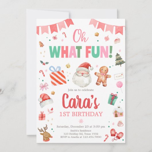 Invitation Oh What Fun Noël fête d'anniversaire (Devant)