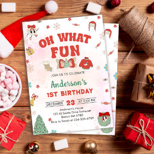 Invitation Oh What Fun Noël fête d'anniversaire
