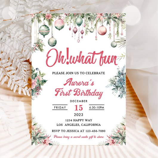 Invitation Oh What Fun Noël Floral fête d'anniversaire