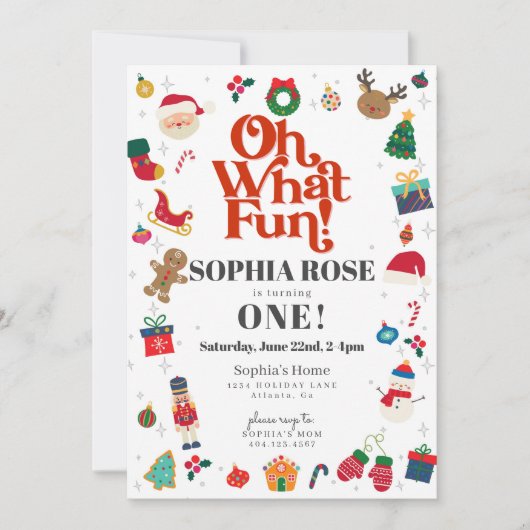 Invitation Oh What Fun Noël Hiver Première fête d'anniversair (Devant)