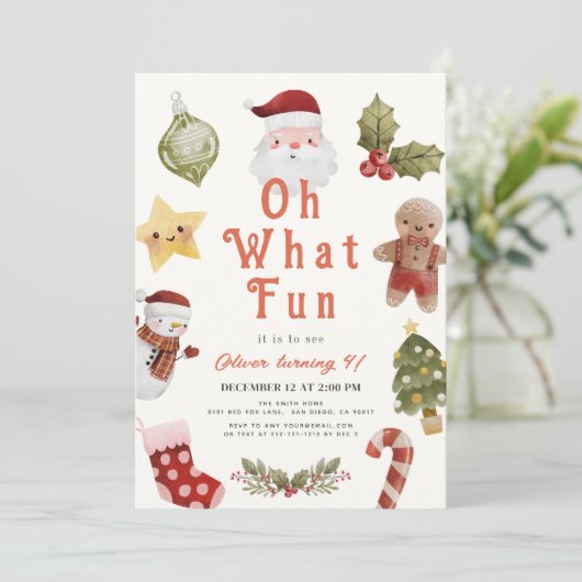 Invitation Oh What Fun Noël Holiday Père Noël Anniversaire (Debout devant)