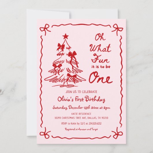 Invitation Oh What Fun One Christmas 1st Birthday Photo (Devant)