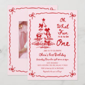 Invitation Oh What Fun One Christmas 1st Birthday Photo (Devant / Derrière)