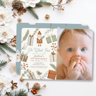 Invitation Oh What Fun Père Noël Holiday Boy 1st Birthday Pho