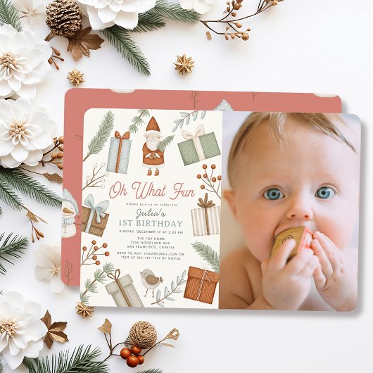 Invitation Oh What Fun Père Noël Holiday Girl 1st Birthday Ph
