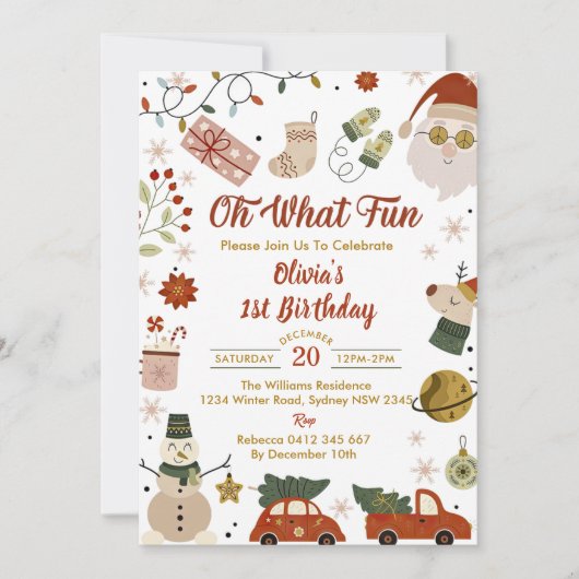 Invitation Oh What Fun Père Noël Noël fête d'anniversaire (Devant)
