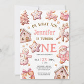 Invitation Oh What Fun Pink Cookies Christmas 1st Birthday (Devant)