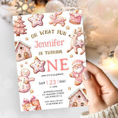 Invitation Oh What Fun Pink Cookies Christmas 1st Birthday