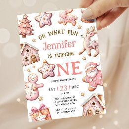 Invitation Oh What Fun Pink Cookies Christmas 1st Birthday