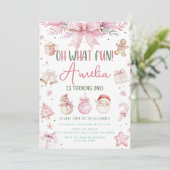 Invitation Oh What Fun Pink Noël hiver Premier anniversaire (Debout devant)
