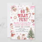 Invitation Oh What Fun Pink Santa Christmas 1st Birthday (Devant)