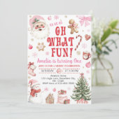 Invitation Oh What Fun Pink Santa Christmas 1st Birthday (Debout devant)