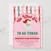 Invitation Oh What Fun Pink Santa Christmas 3rd Birthday (Devant)