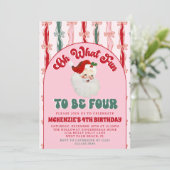 Invitation Oh What Fun Pink Santa Christmas 4th Birthday (Debout devant)