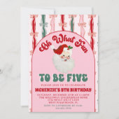 Invitation Oh What Fun Pink Santa Christmas 5th Birthday (Devant)