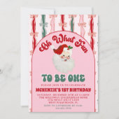 Invitation Oh What Fun Pink Santa Christmas First Birthday (Devant)