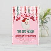 Invitation Oh What Fun Pink Santa Christmas First Birthday (Debout devant)