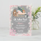 Invitation Oh What Fun Pink Sleigh boisé animal Anniversaire (Debout devant)