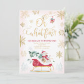 Invitation Oh What Fun Red & Gold Winter Sleigh Anniversaire (Debout devant)