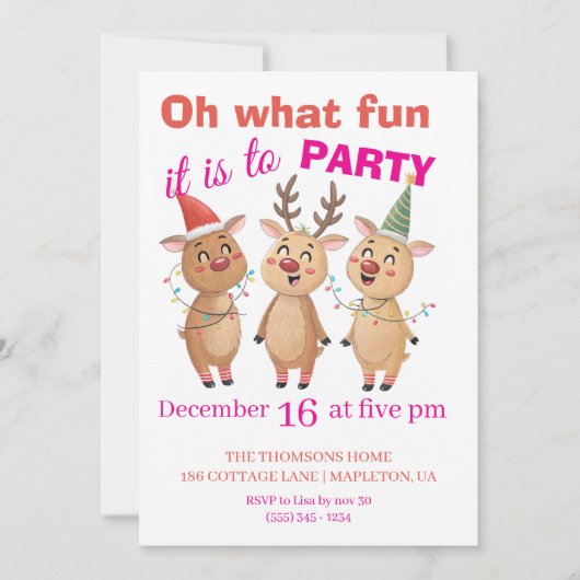 Invitation Oh what fun reindeers holidays party  (Devant)